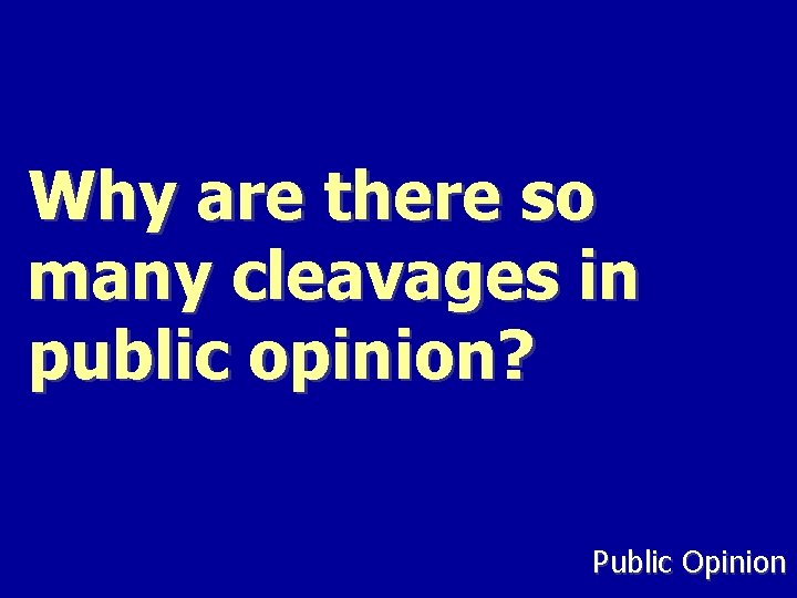 Why are there so many cleavages in public opinion? Public Opinion 