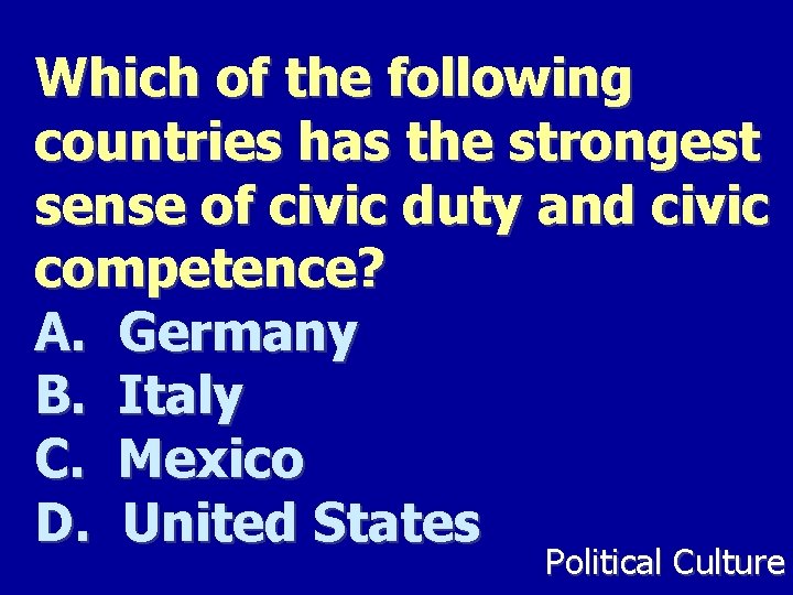 Which of the following countries has the strongest sense of civic duty and civic