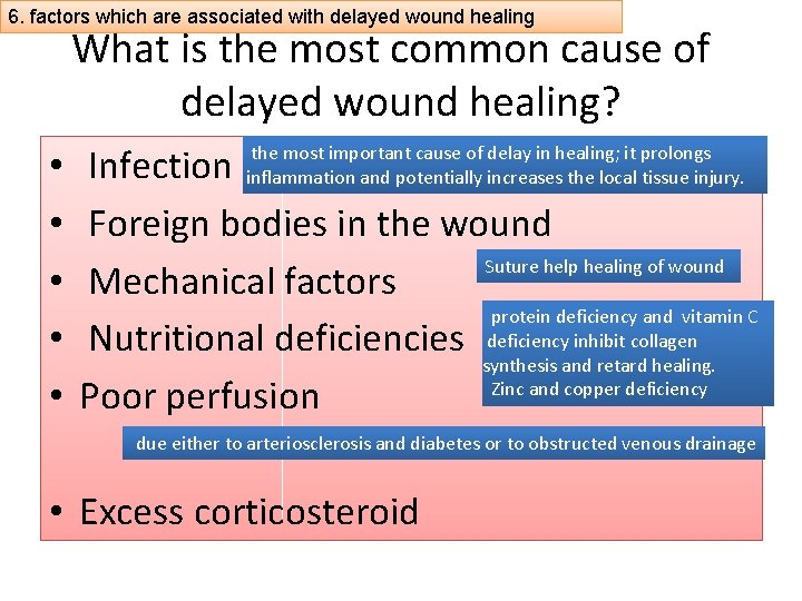 6. factors which are associated with delayed wound healing What is the most common