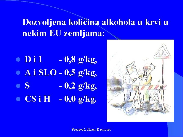 Dozvoljena količina alkohola u krvi u nekim EU zemljama: Di. I - 0, 8