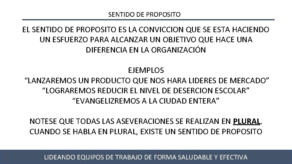 SENTIDO DE PROPOSITO EL SENTIDO DE PROPOSITO ES LA CONVICCION QUE SE ESTA HACIENDO