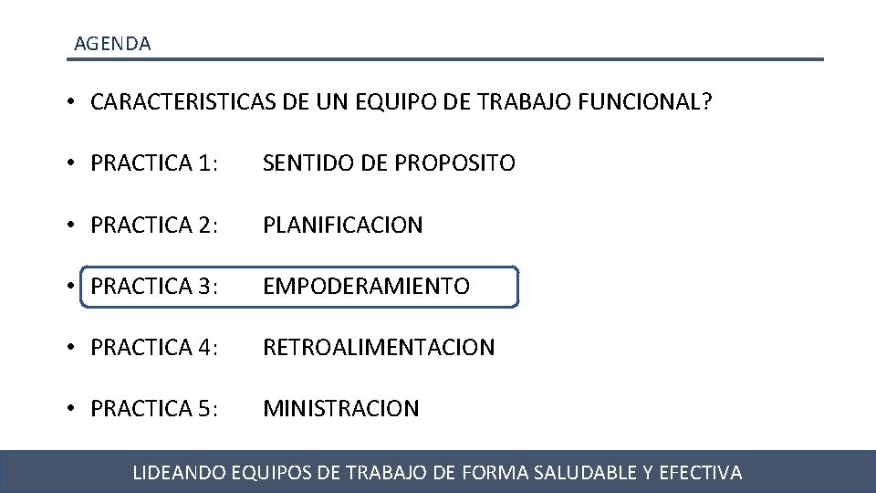 AGENDA • CARACTERISTICAS DE UN EQUIPO DE TRABAJO FUNCIONAL? • PRACTICA 1: SENTIDO DE