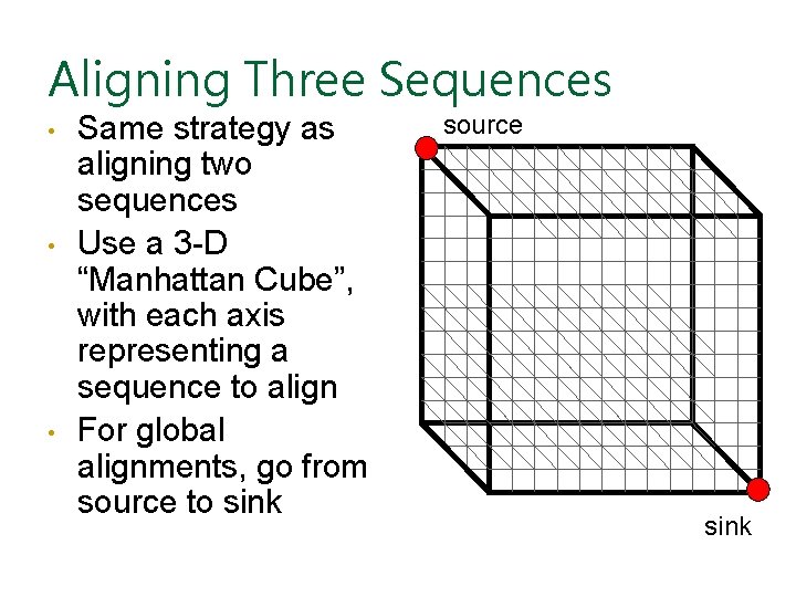 Aligning Three Sequences • • • Same strategy as aligning two sequences Use a