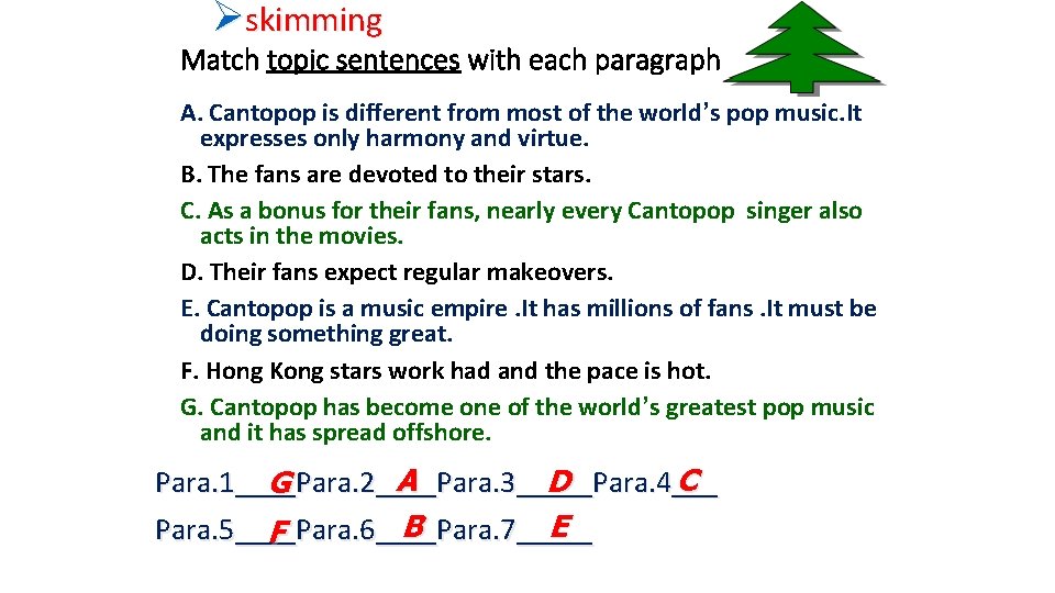 Øskimming Match topic sentences with each paragraph A. Cantopop is different from most of