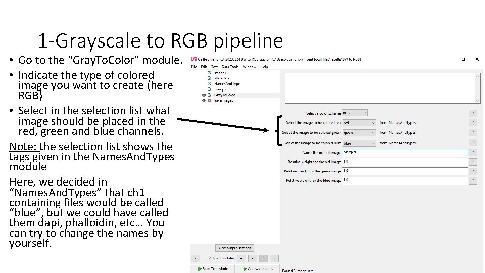 1 -Grayscale to RGB pipeline • Go to the “Gray. To. Color” module. •