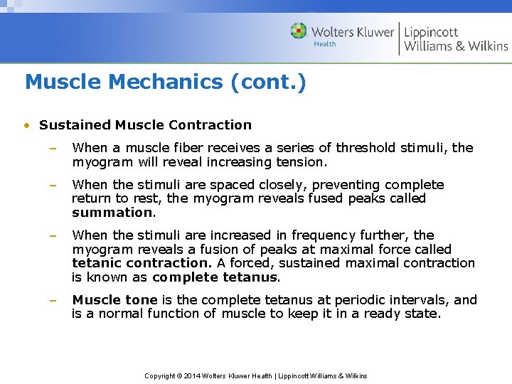 Muscle Mechanics (cont. ) • Sustained Muscle Contraction – When a muscle fiber receives
