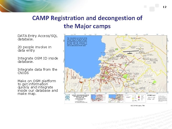 12 CAMP Registration and decongestion of the Major camps DATA Entry Access/SQL database. 20