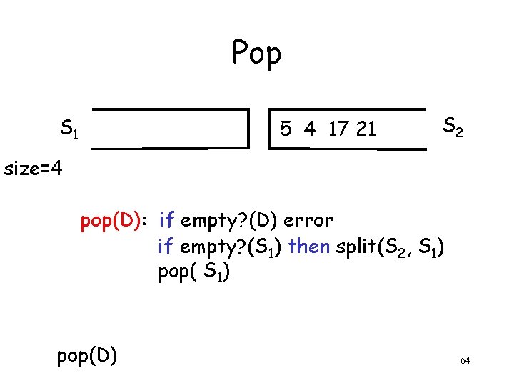 Pop S 1 5 4 17 21 S 2 size=4 pop(D): if empty? (D)