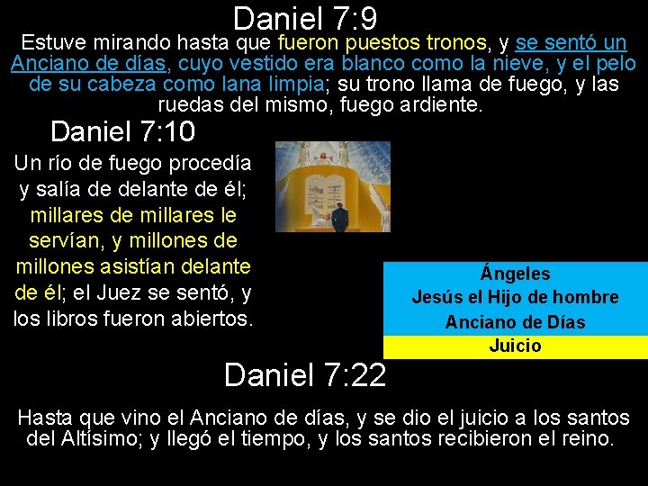 Daniel 7: 9 Estuve mirando hasta que fueron puestos tronos, y se sentó un