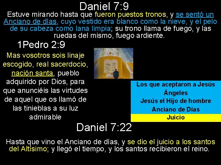 Daniel 7: 9 Estuve mirando hasta que fueron puestos tronos, y se sentó un