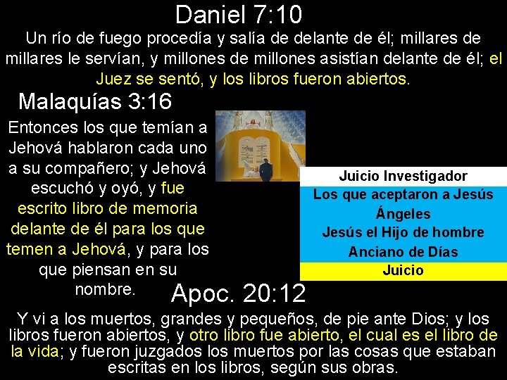 Daniel 7: 10 Un río de fuego procedía y salía de delante de él;