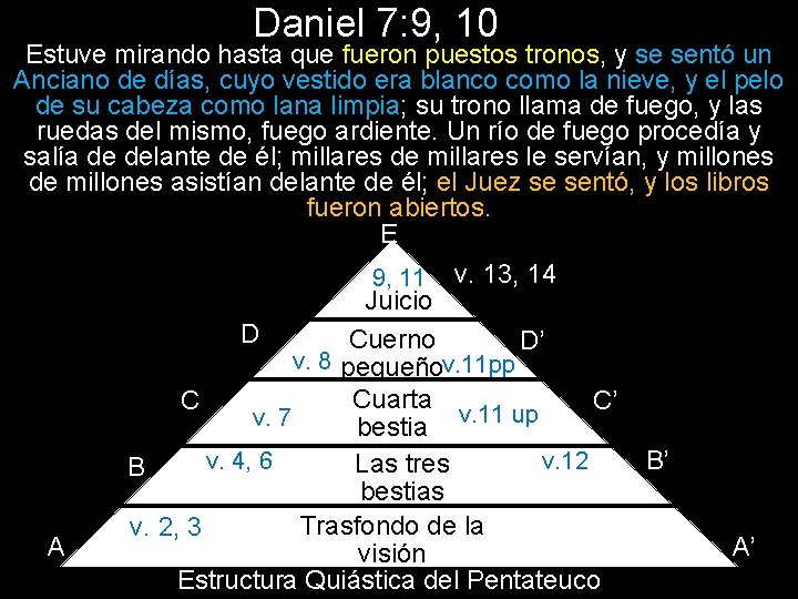 Daniel 7: 9, 10 Estuve mirando hasta que fueron puestos tronos, y se sentó