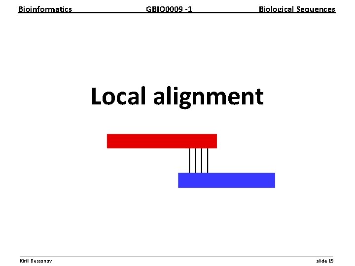 Bioinformatics GBIO 0009 1 Biological Sequences Local alignment __________________________________________________________ Kirill Bessonov slide 19 