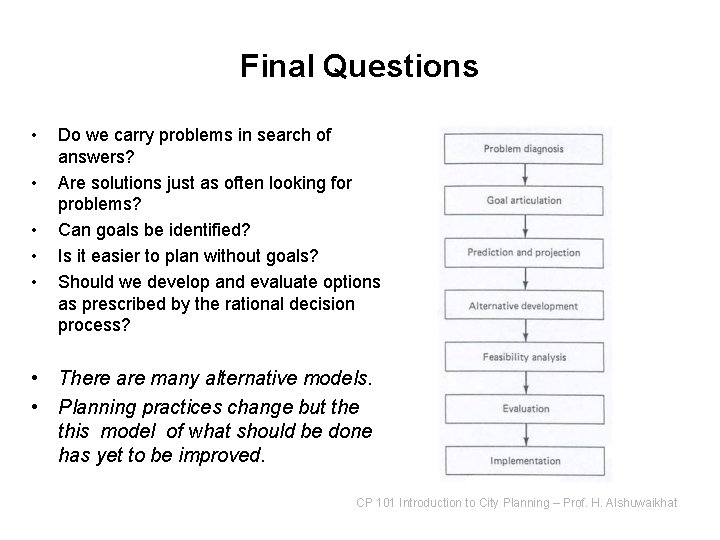 Final Questions • • • Do we carry problems in search of answers? Are