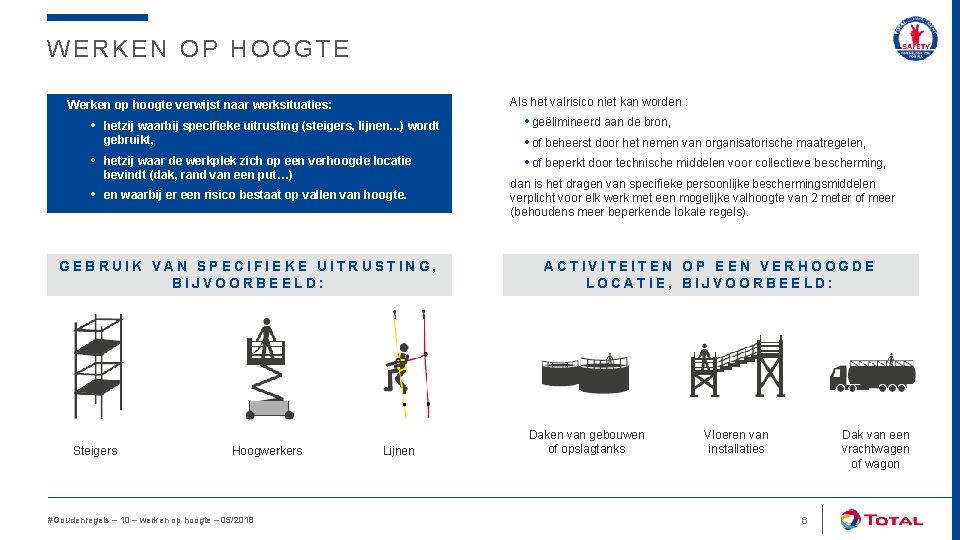 WERKEN OP HOOGTE • Werken op hoogte verwijst naar werksituaties: • hetzij waarbij specifieke