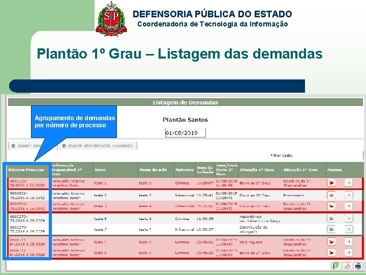 DEFENSORIA PÚBLICA DO ESTADO Coordenadoria de Tecnologia da Informação Plantão 1º Grau – Listagem