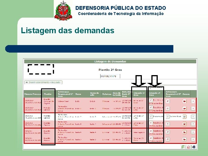 DEFENSORIA PÚBLICA DO ESTADO Coordenadoria de Tecnologia da Informação Listagem das demandas 