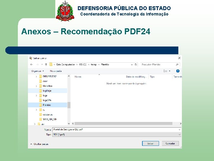 DEFENSORIA PÚBLICA DO ESTADO Coordenadoria de Tecnologia da Informação Anexos – Recomendação PDF 24