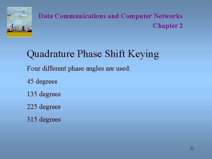 Data Communications and Computer Networks Chapter 2 Quadrature Phase Shift Keying Four different phase