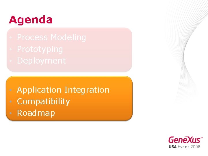 Agenda • Process Modeling • Prototyping • Deployment • Application Integration • Compatibility •