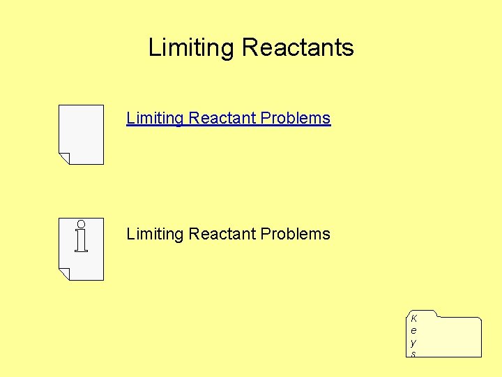 Limiting Reactants Limiting Reactant Problems K e y s 