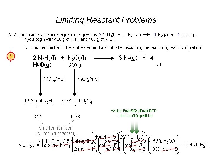 Limiting Reactant Problems 5. An unbalanced chemical equation is given as __N 2 2