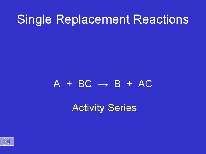 Single Replacement Reactions A + BC → B + AC Activity Series 