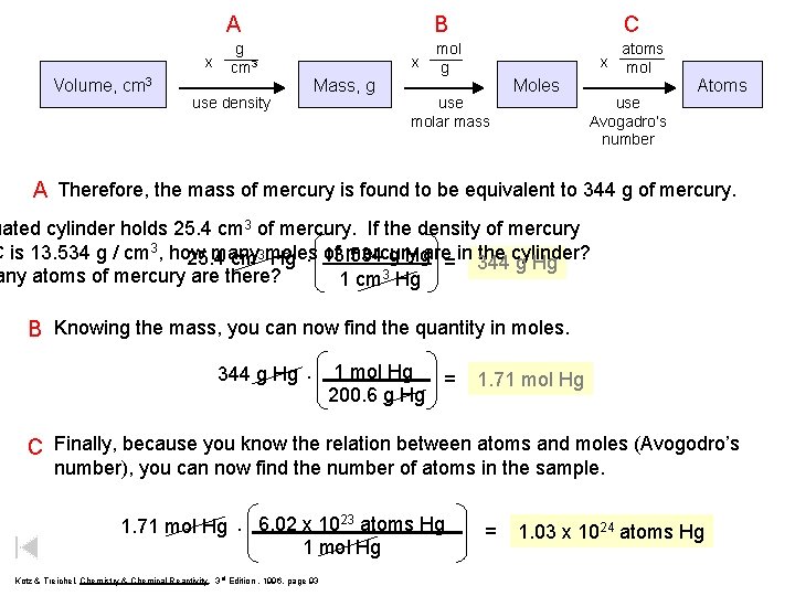 A x Volume, cm 3 g cm 3 use density B x Mass, g