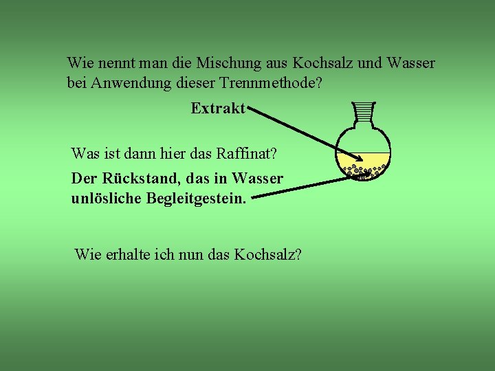 Wie nennt man die Mischung aus Kochsalz und Wasser bei Anwendung dieser Trennmethode? Extrakt