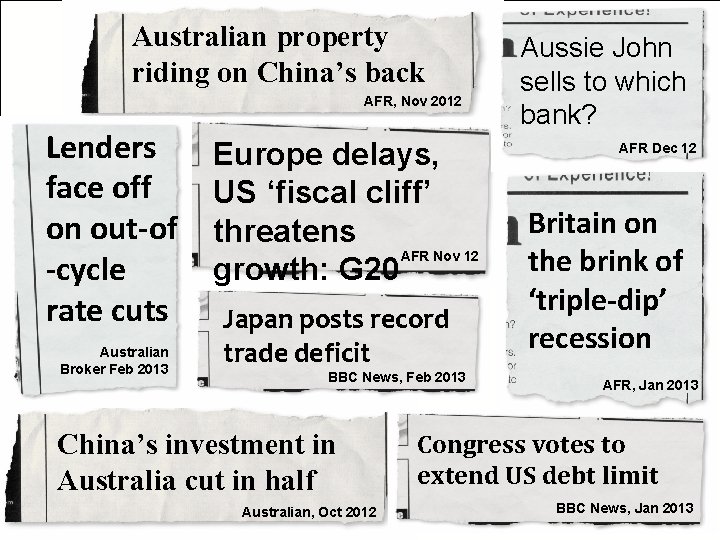 Australian property riding on China’s back AFR, Nov 2012 Lenders face off on out-of