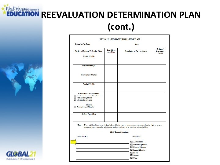 REEVALUATION DETERMINATION PLAN (cont. ) 