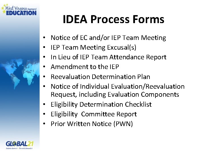 IDEA Process Forms Notice of EC and/or IEP Team Meeting Excusal(s) In Lieu of