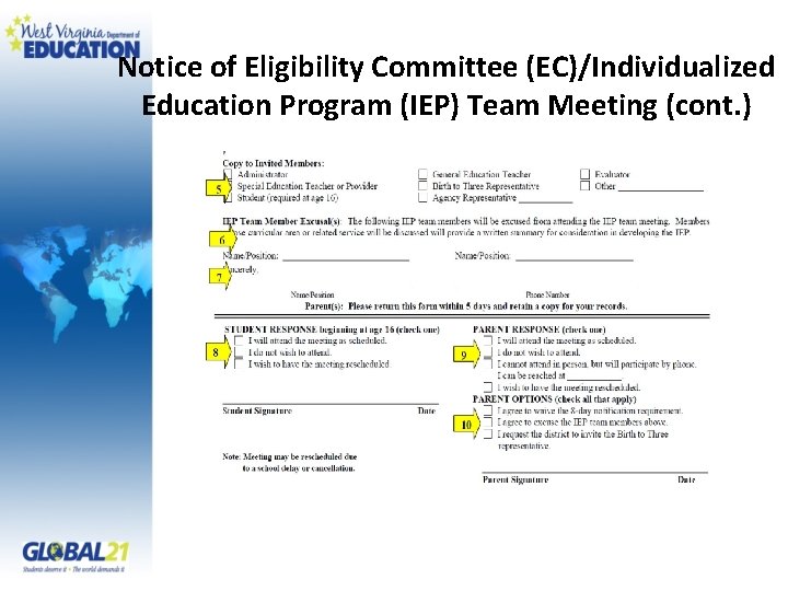 Notice of Eligibility Committee (EC)/Individualized Education Program (IEP) Team Meeting (cont. ) 