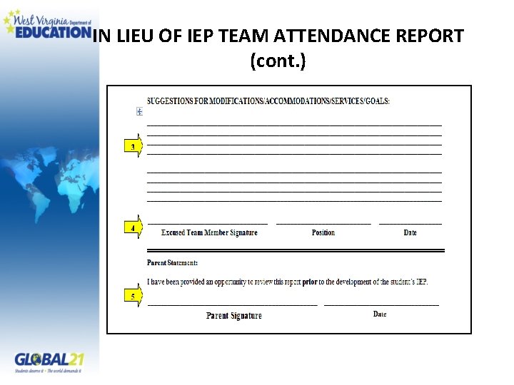 IN LIEU OF IEP TEAM ATTENDANCE REPORT (cont. ) 