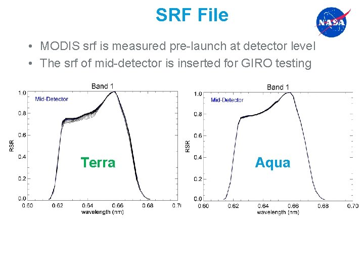 SRF File • MODIS srf is measured pre-launch at detector level • The srf