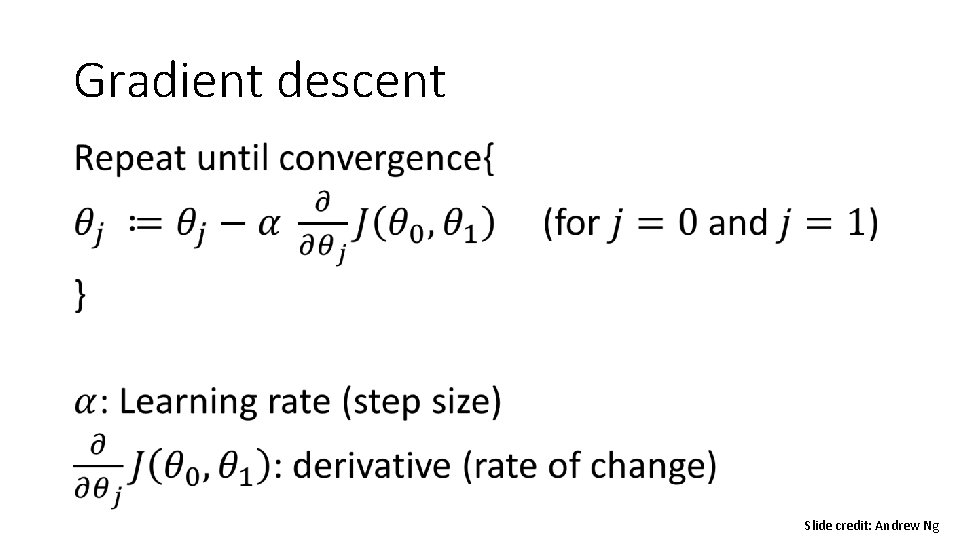 Gradient descent • Slide credit: Andrew Ng 