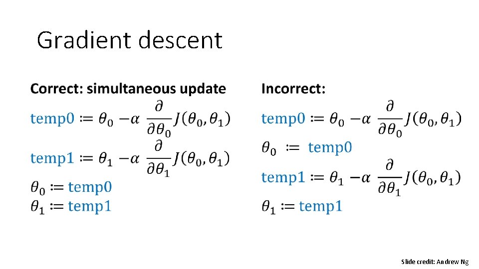 Gradient descent Slide credit: Andrew Ng 