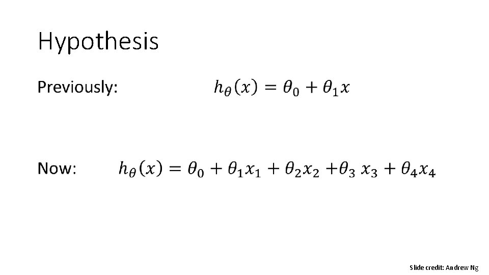 Hypothesis • Slide credit: Andrew Ng 