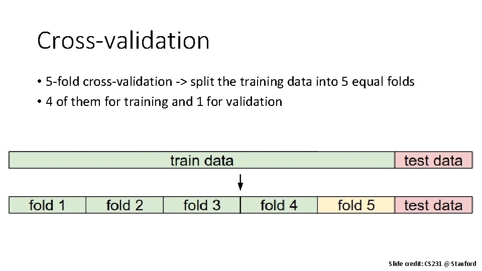 Cross-validation • 5 -fold cross-validation -> split the training data into 5 equal folds
