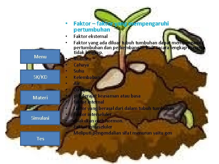  • Faktor – faktor yang mempengaruhi pertumbuhan • • Menu SK/KD Materi Simulasi