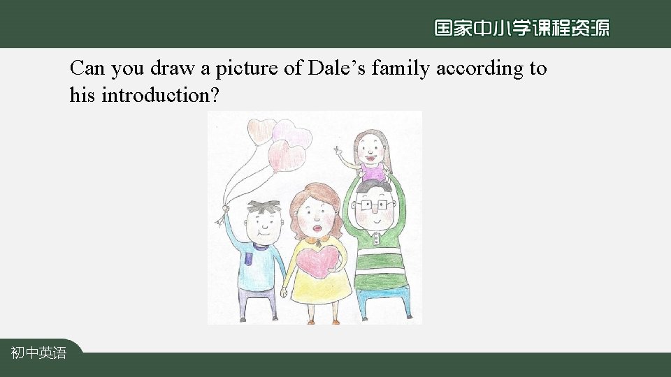 Can you draw a picture of Dale’s family according to his introduction? 初中英语 