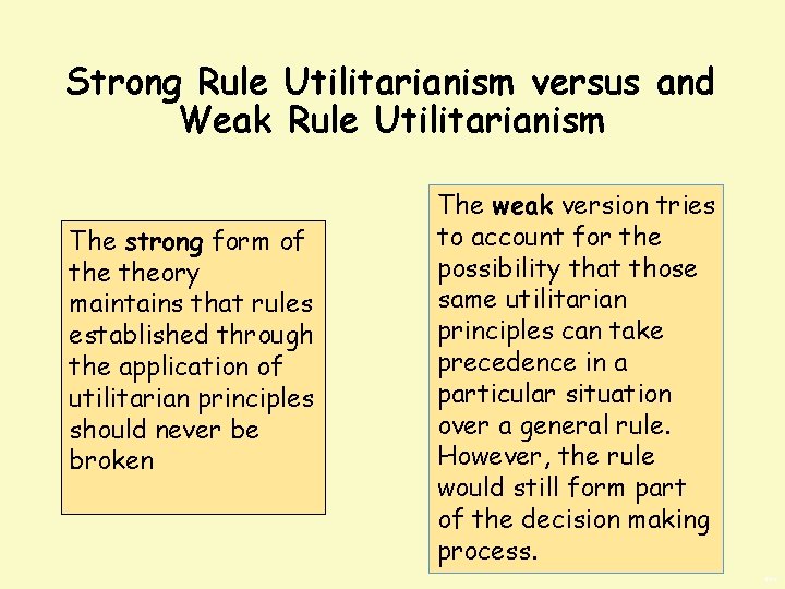 Strong Rule Utilitarianism versus and Weak Rule Utilitarianism The strong form of theory maintains
