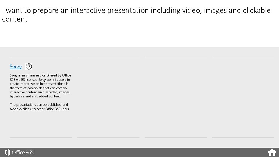 I want to prepare an interactive presentation including video, images and clickable content Sway