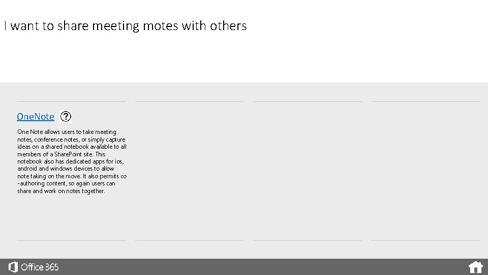I want to share meeting motes with others One. Note One Note allows users