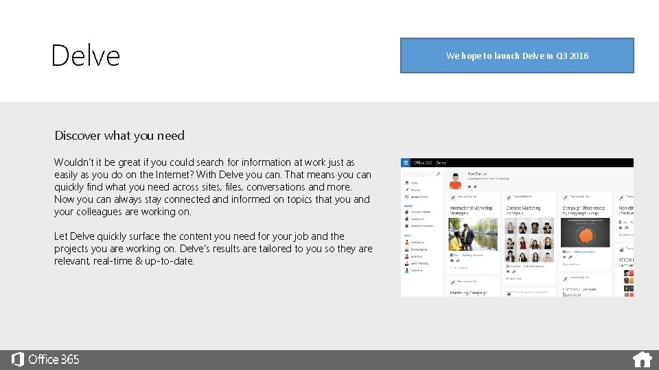 Delve Discover what you need Wouldn’t it be great if you could search for
