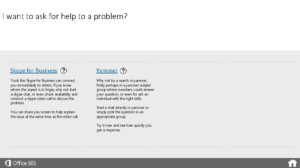 I want to ask for help to a problem? Skype for Business Yammer Tools