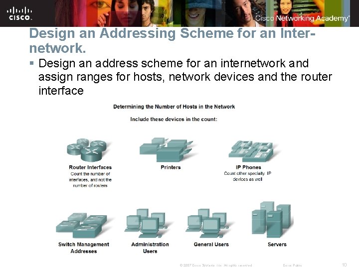 Design an Addressing Scheme for an Internetwork. § Design an address scheme for an