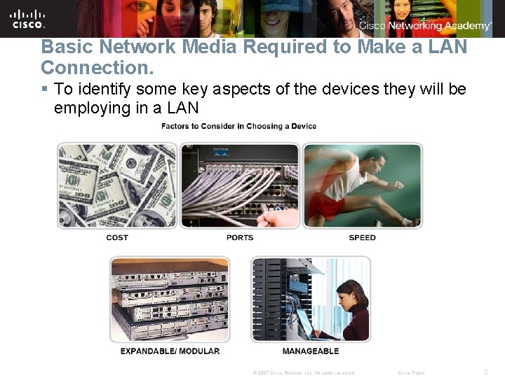 Basic Network Media Required to Make a LAN Connection. § To identify some key