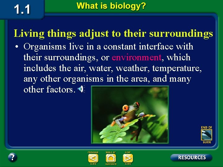 Living things adjust to their surroundings • Organisms live in a constant interface with