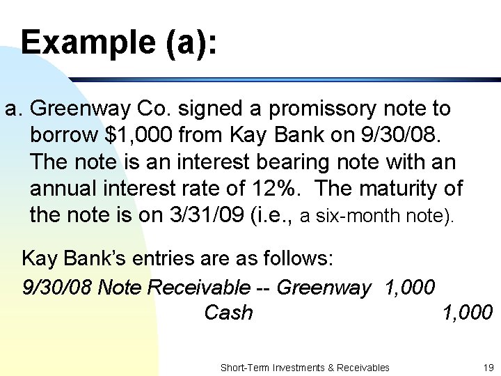 Example (a): a. Greenway Co. signed a promissory note to borrow $1, 000 from